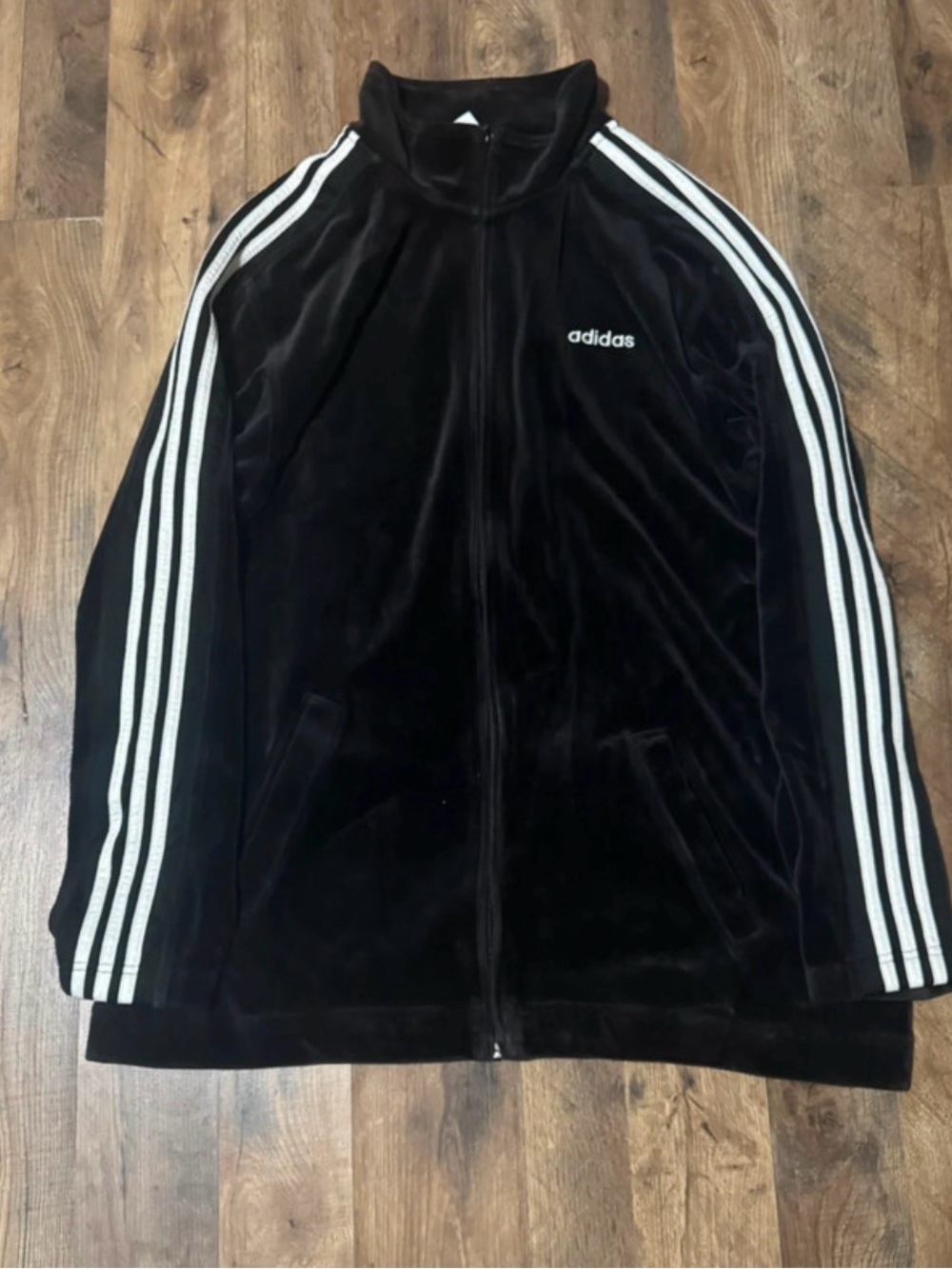 Adidas Men’s Black Velvet Track Jacket with White Stripes